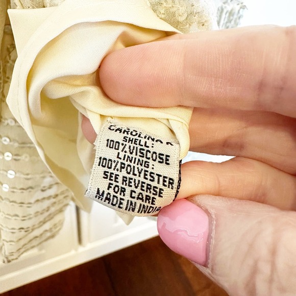 Anthropologie Carolina K Women’s Charo Off Shoulder Cream Sequined Boho Dress - Picture 6 of 14